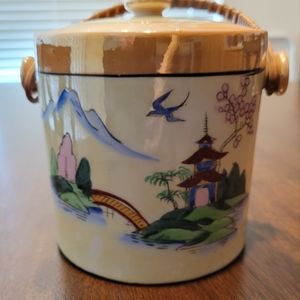 Japanese Jar with Lid and Bamboo Handle